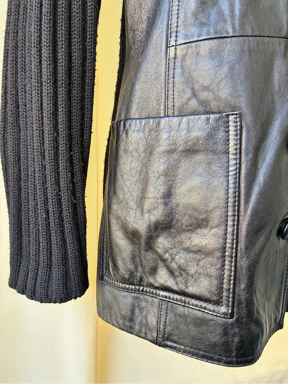 Vintage Carole Little Black Leather & Wool Sweater Jacket | Size Medium - Picture 3 of 10